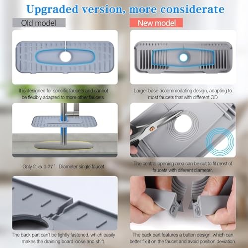 2nd Generation Silicone Faucet Mat, For Faucets with Deck Plate (Light Grey) gallery