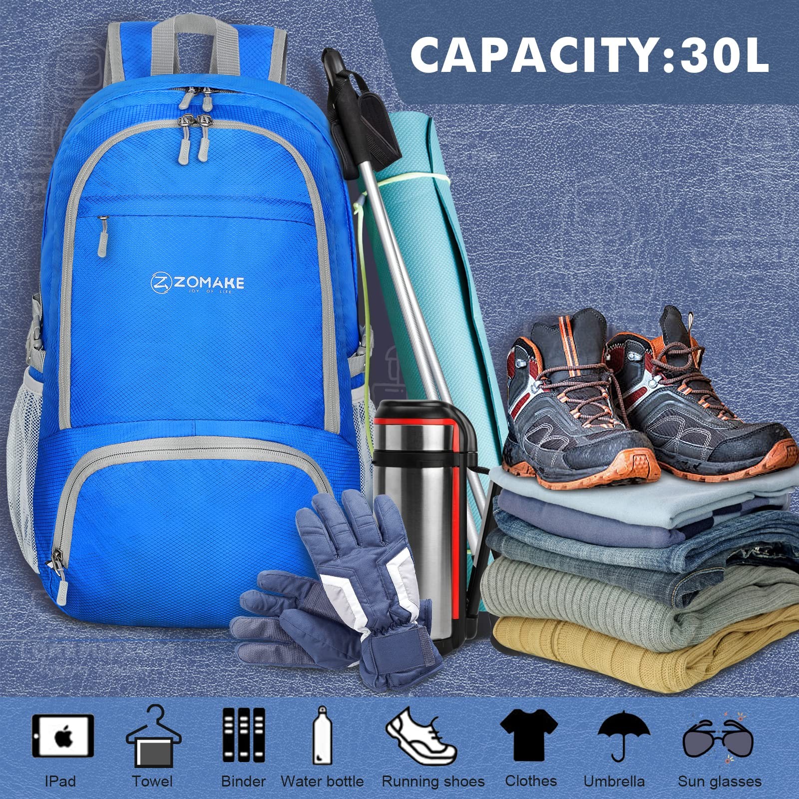 Medium Dark Blue Lightweight Packable Backpack 30L Large Capacity Daypack 3