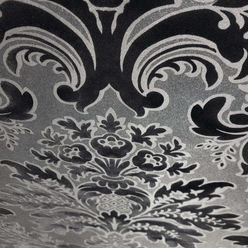 Wallpaper flocking black silver gray metallic Flocked damask velvet flock 3D gallery