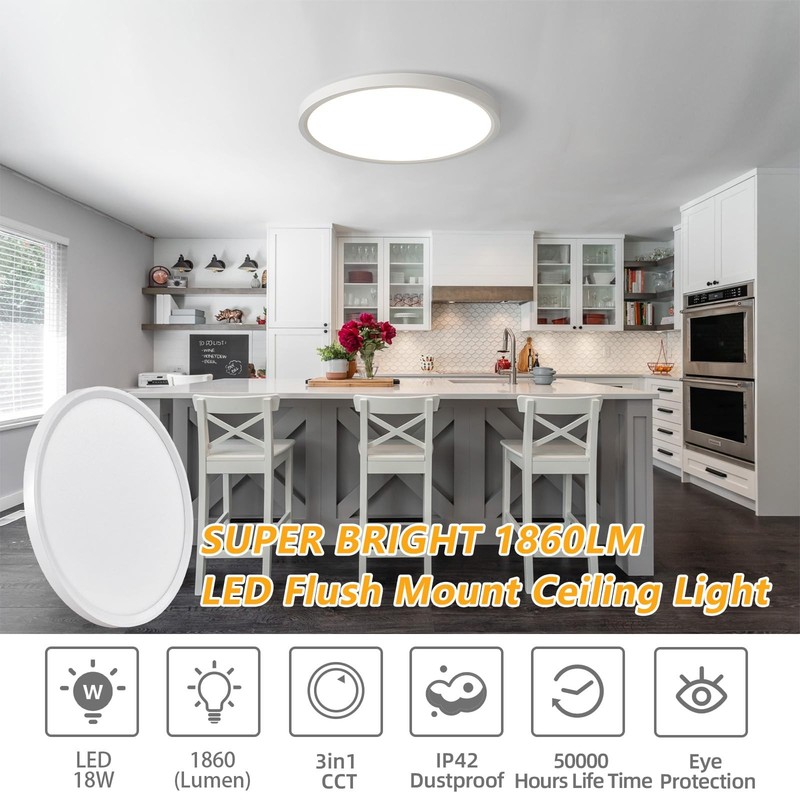 9 Inch LED Flush Mount Ceiling Light 6 Pack - 18W Ultra-Slim 3 Color Options gallery