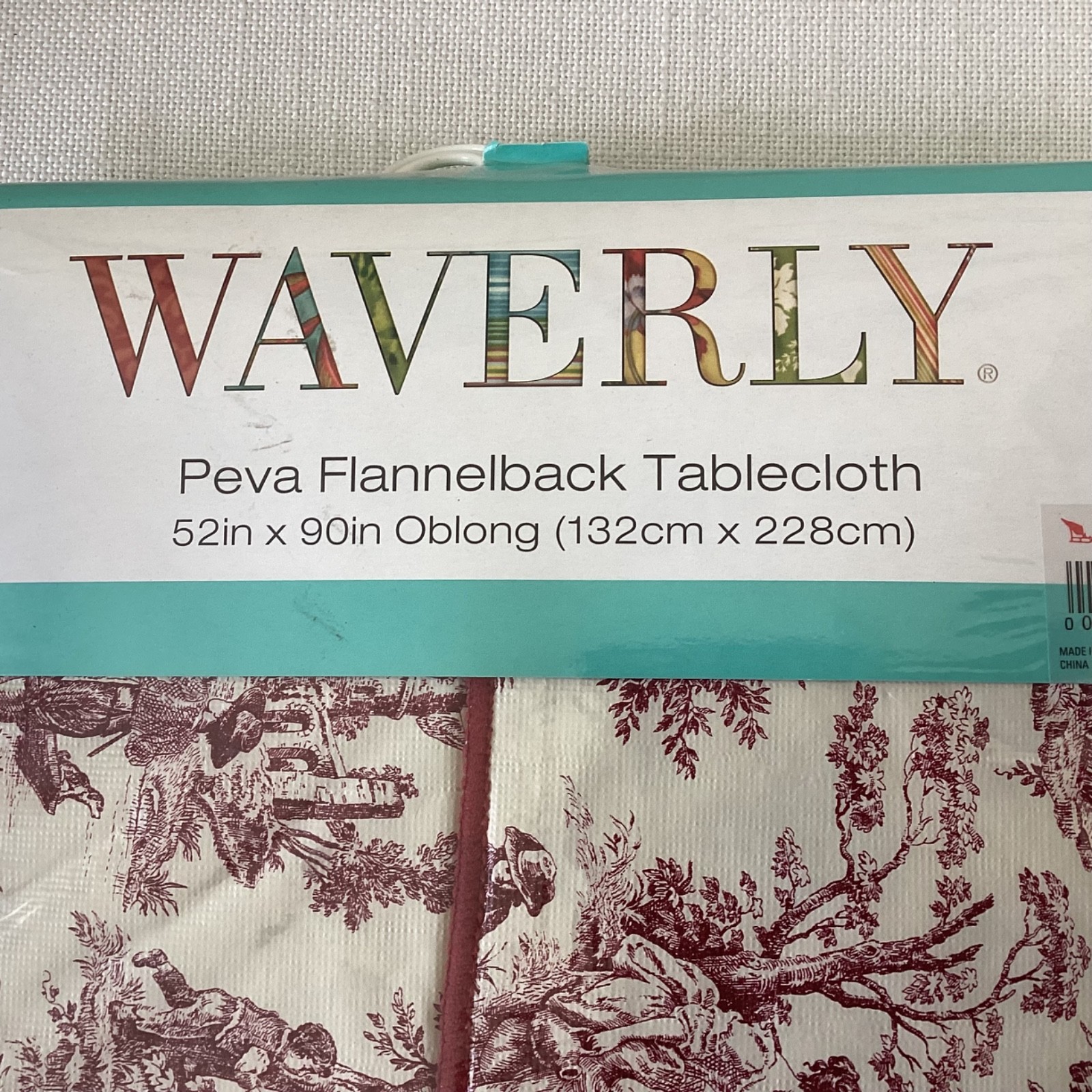 NEW! WAVERLY Peva Flannelback Red Toile Tablecloth-Oblong 52”x90”Traditional gallery