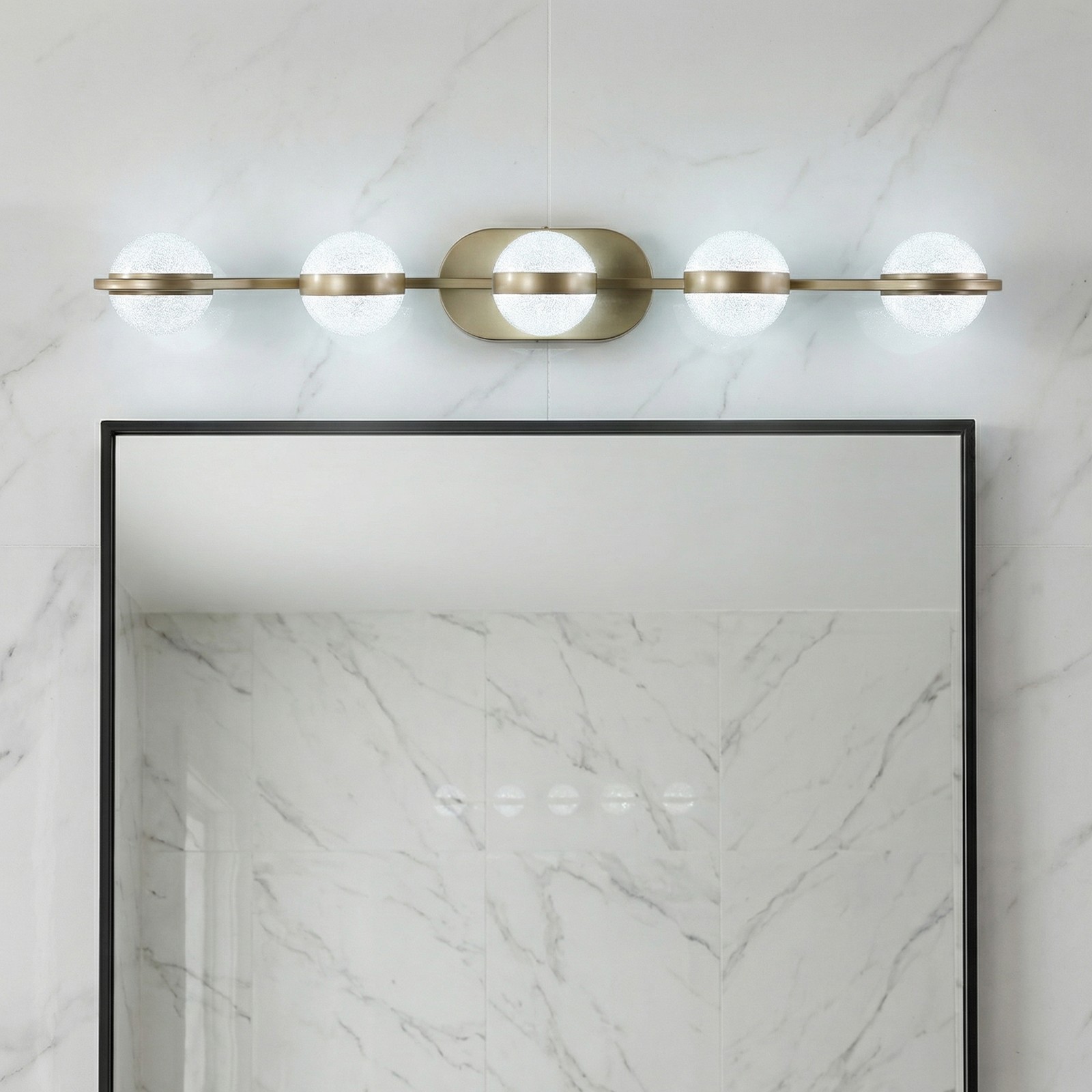 35 Inch 5-Light LED Vanity Light Gold Bathroom Mirror Wall Fixture Acrylic Shade gallery