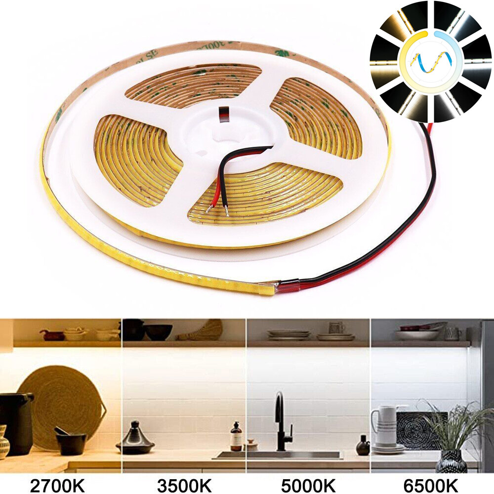 CCT Tunable COB LED Strip Light 608leds/m 2700k to 6500k Dimmable - 5mm 8mm 10mm gallery