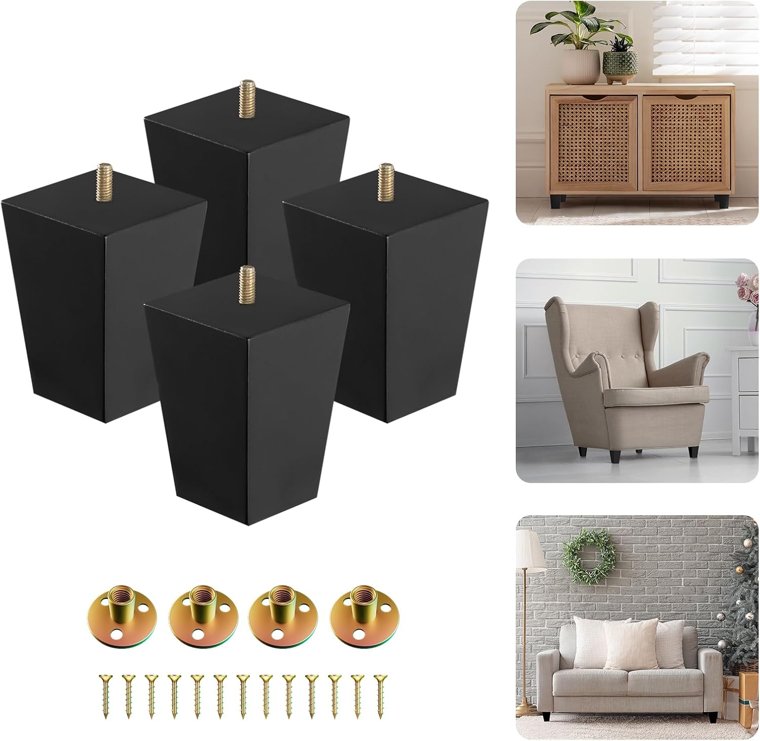 Yes4All 4 Inches Square Black Solid Wood Furniture Legs Set of 4, Heavy Duty 800 gallery