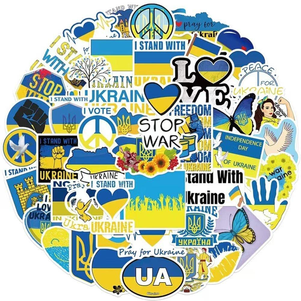 Ukraine Sticker, Ukrainian Flag Peace Love Support Long Lasting Decal - 50 Pcs gallery
