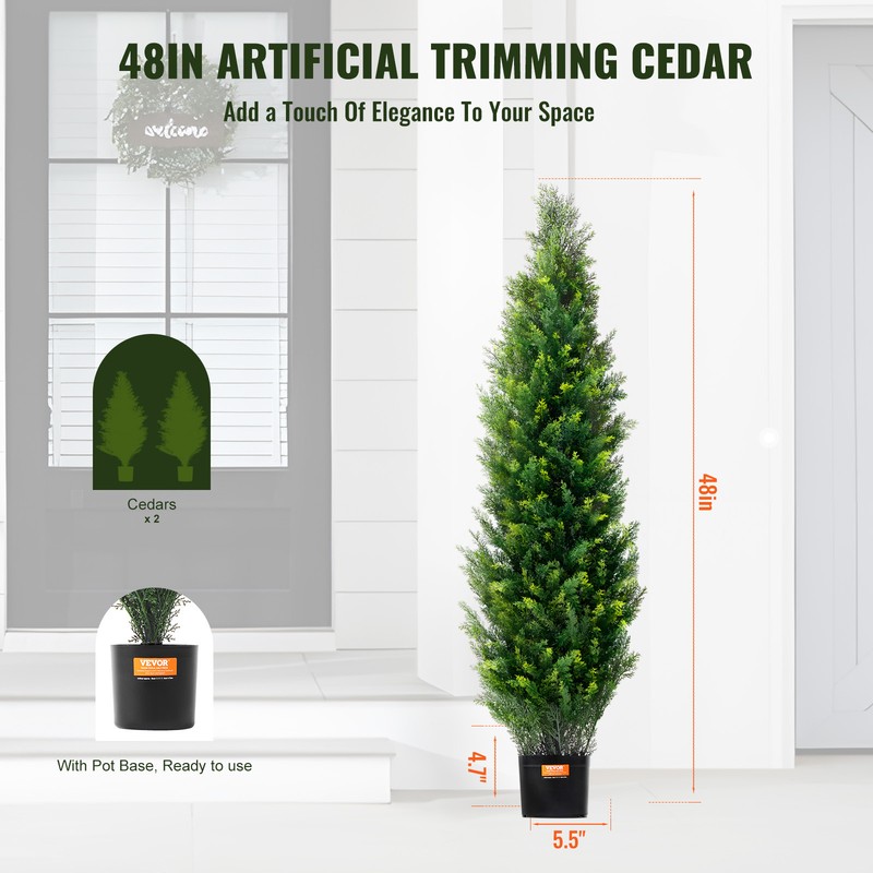 VEVOR 2 Pack 4' Artificial Cedar Topiary Tree Faux Plant UV Decor In/Outdoor gallery