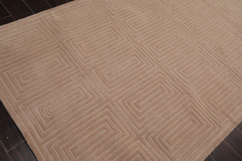 Loop N Cut Pile Handmade Wool & Bamboo Silk Modern Oriental Area Rug Tan 5' x 8' gallery