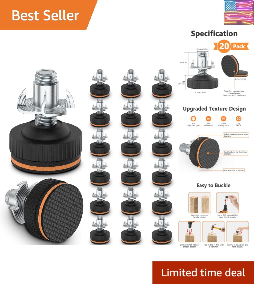 20 Pcs Adjustable Furniture Levelers with Floor Protectors, 3/8" Heavy Duty L... gallery