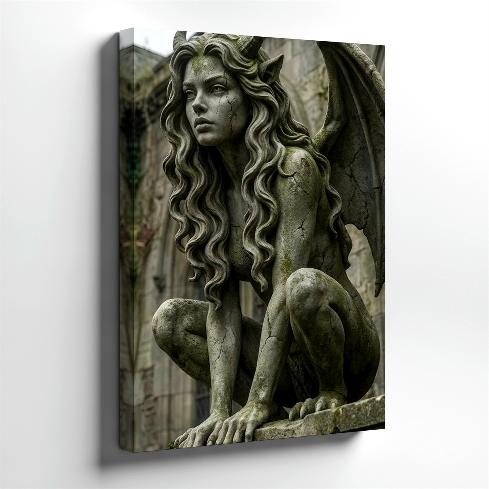 Wall Art Gothic Gargoyle Statue Print Winged Demon Woman Dark Fantasy Decor gallery