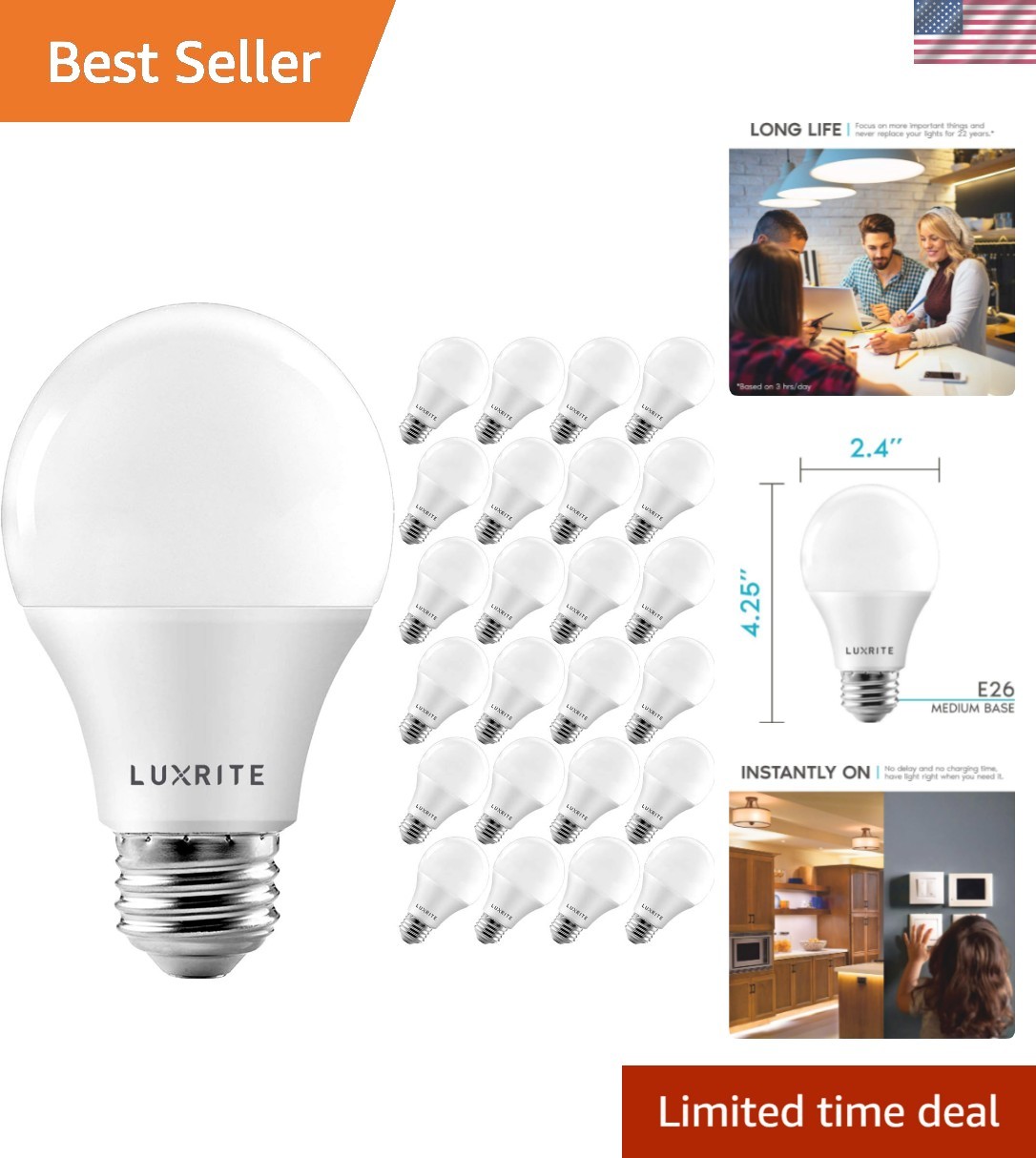 Bright Dimmable A19 LED Bulbs 24 Pack - 60W Equivalent, 800 Lumens Light gallery