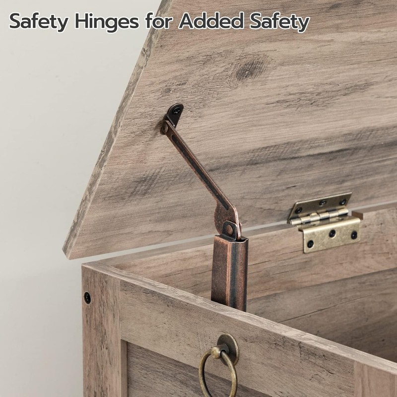 Multi-Functional Greige Wooden Toy Chest with Safety Hinges - 220 lb Capacity gallery