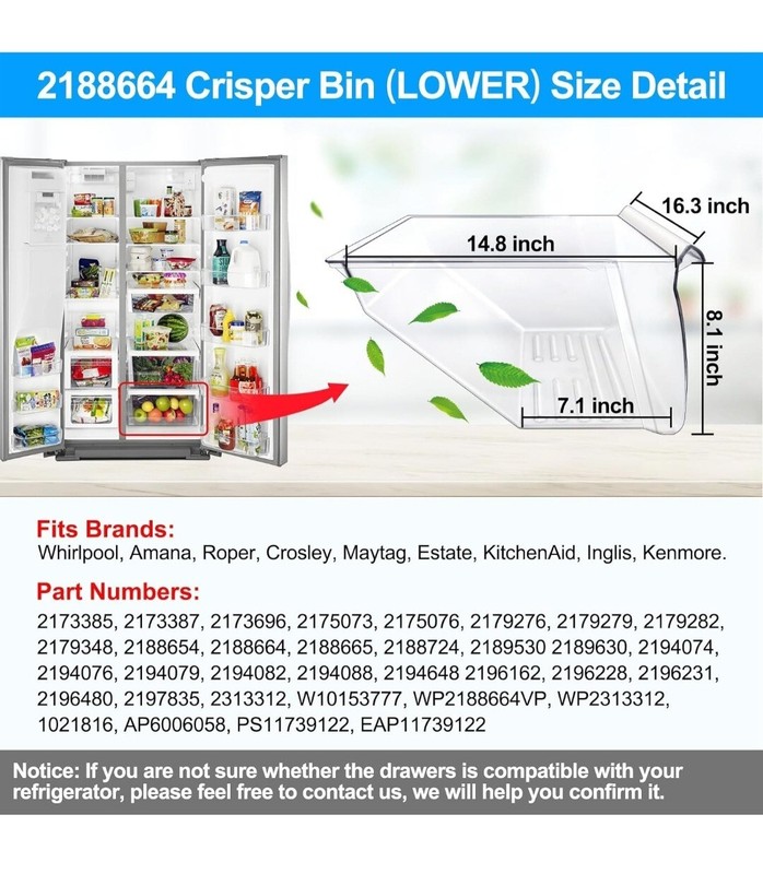 2pcs Upgraded 2188656 (Upper)&2188664 (Lower) Fridge Crisper Bin Compatible with gallery