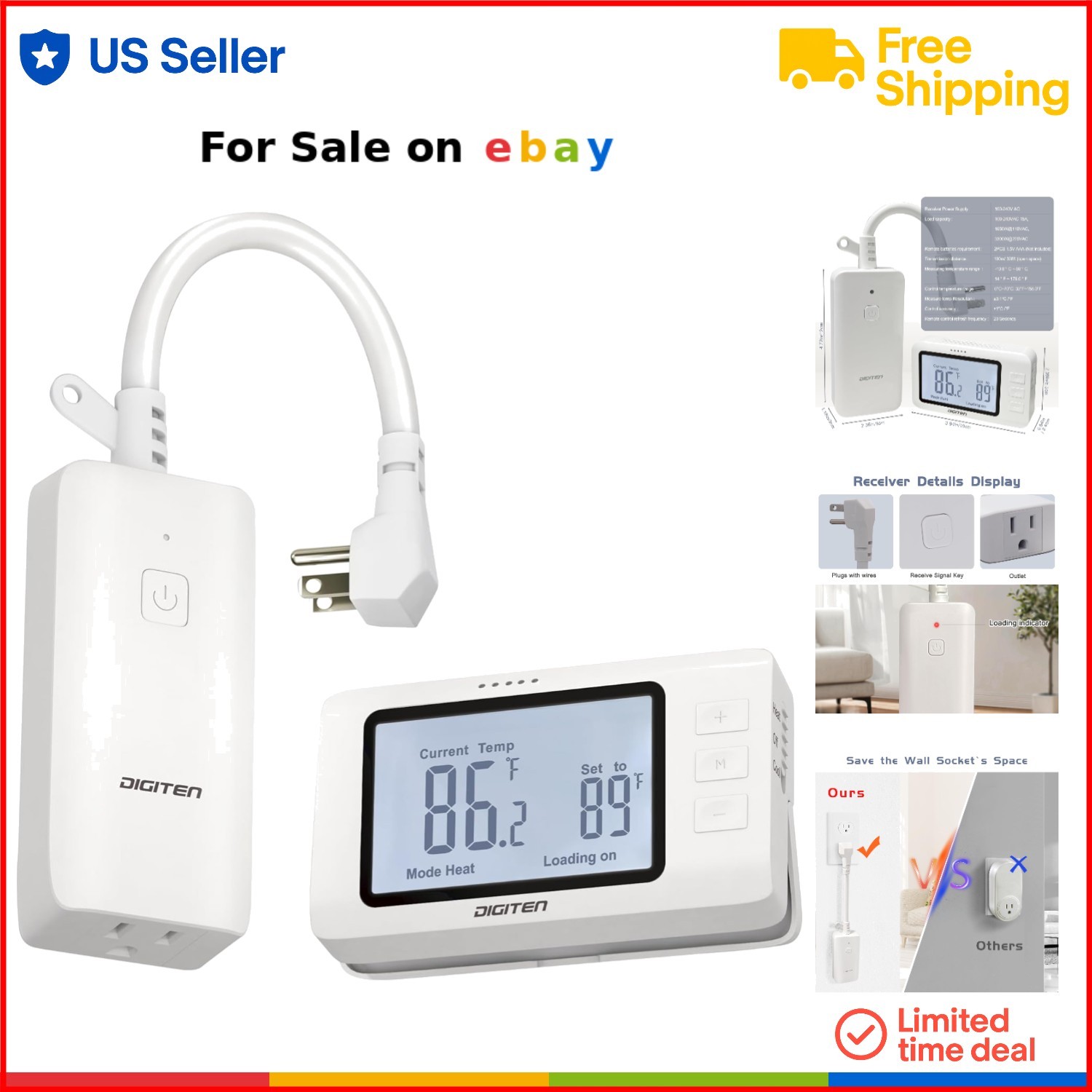 Wireless Thermostat Outlet Digital Remote Control 1800W for Heating Cooling gallery