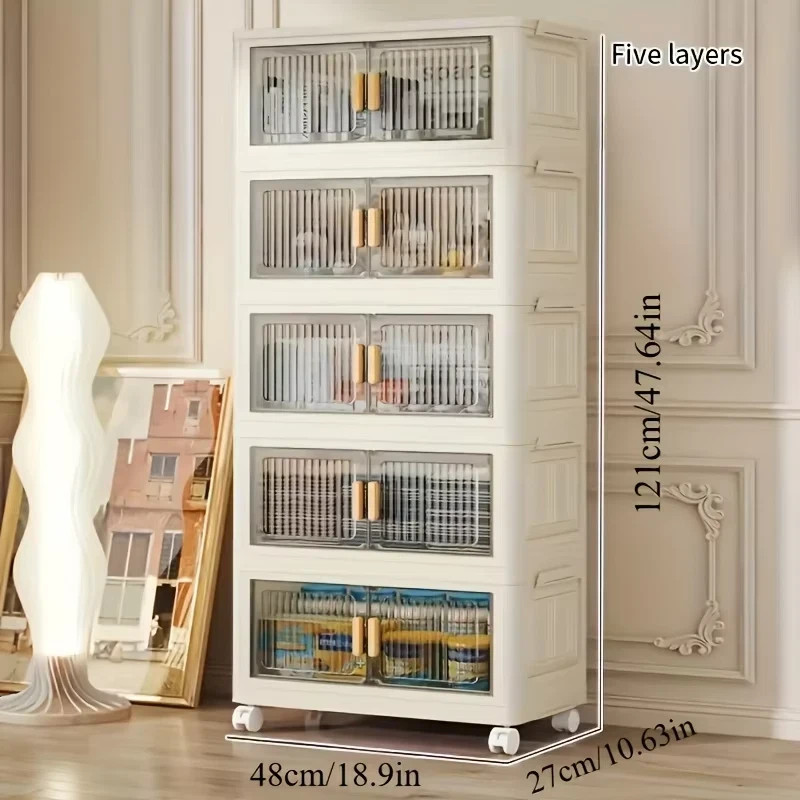 Stackable Storage Cabinet with Doors and Wheels Plastic Organizer Shelf gallery