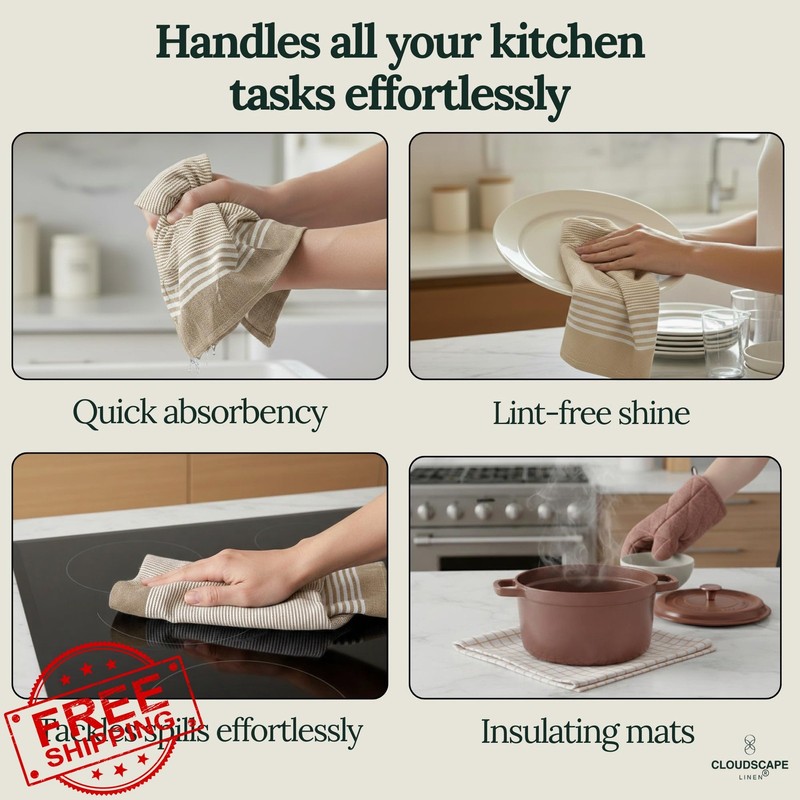 CLOUDSCAPE Kitchen Towels Beige 12 Pack gallery