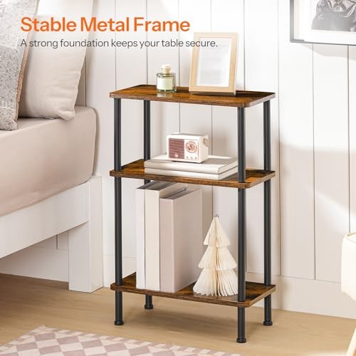 Narrow Side Table, 3-Tier Slim End Table No Tools 1 Rustic Brown + Black gallery