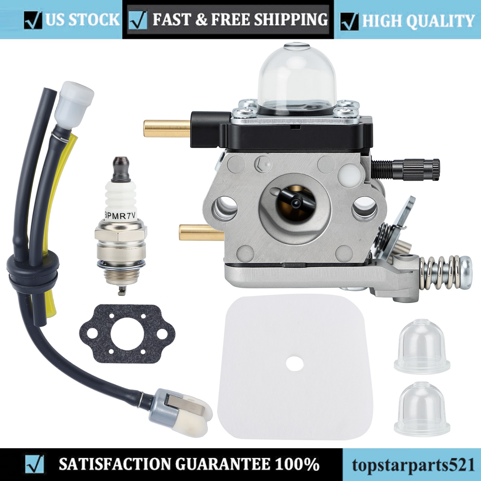 Carburetor w/ Maintenance Kit For Mantis Tiller 7222 7225 SV-5C/2 Zama C1U-K82 gallery