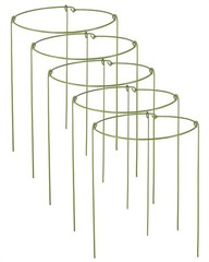 5 Pack Plant Support Stakes, Adjustable Ring 6″ Wide x 11″ High, green
