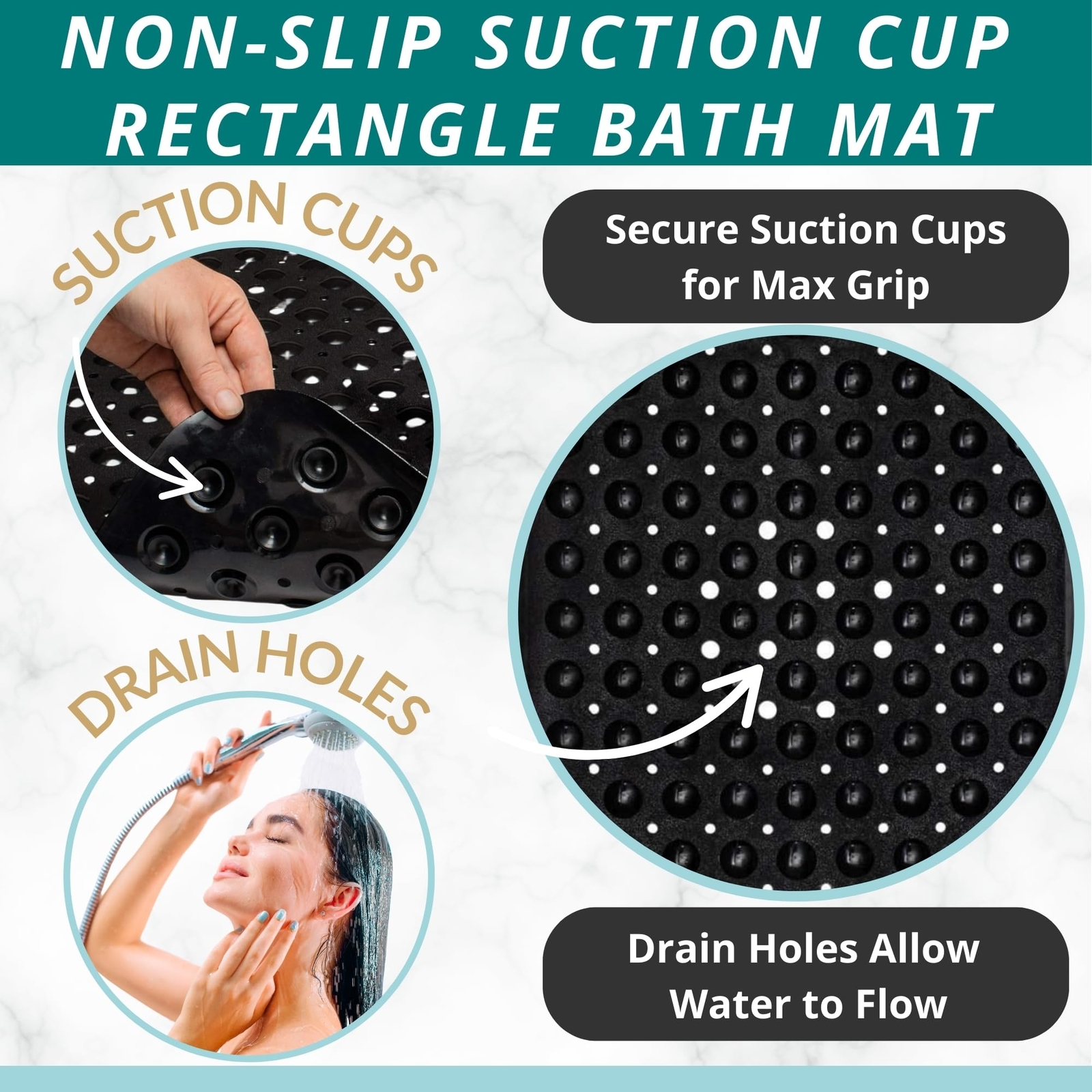 Bath Mat – 40 x 16 Inch Extra Long Non Slip Bathtub Mat – Anti Slip Black Shower gallery