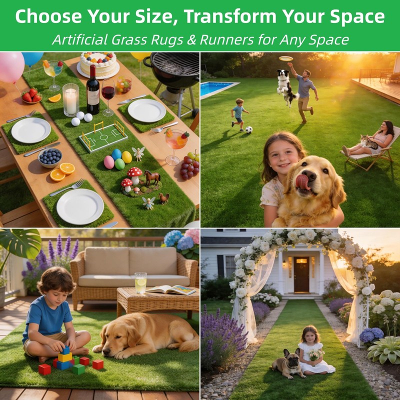 Artificial Grass Table Runner Rug 1 ft x 4 ft, Synthetic Fake Grass Turf Mat gallery