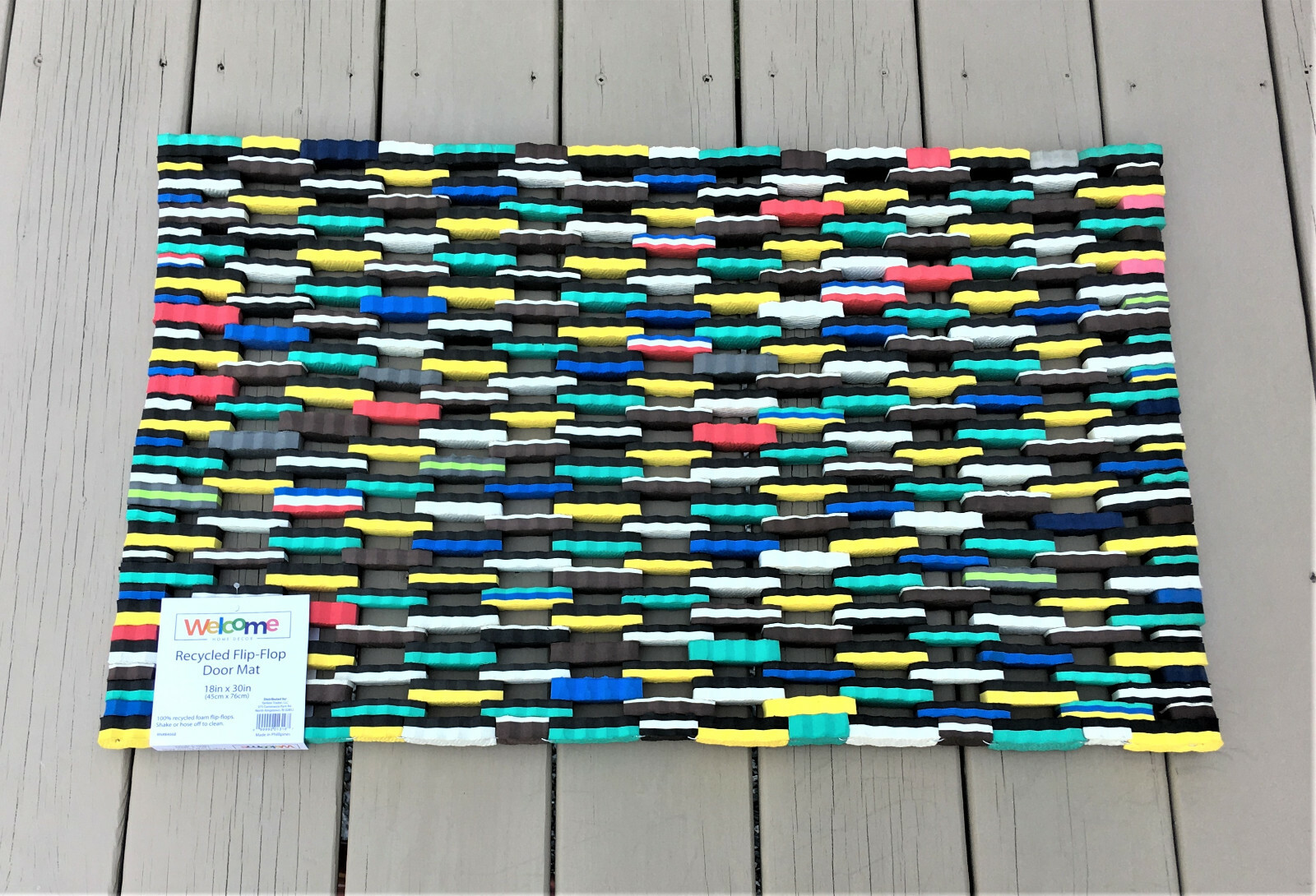 HAPPY COLORS Welcome Door Mat Made From Flip Flop Pcs 18" X 30" Repurposed gallery