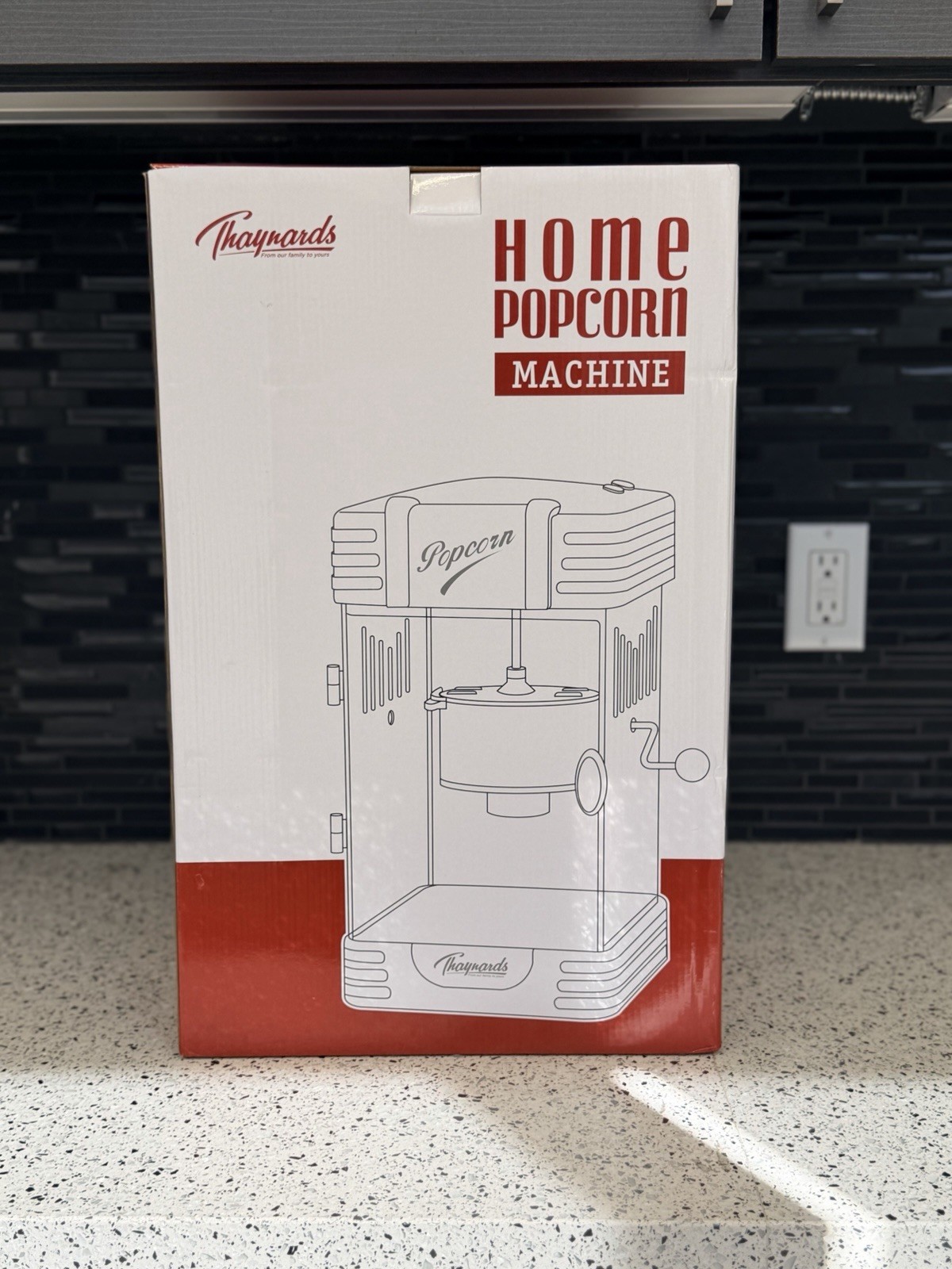 Thaynards Kettle Popcorn Maker With Lid Plug-In Red White Plastic Metal 19in gallery