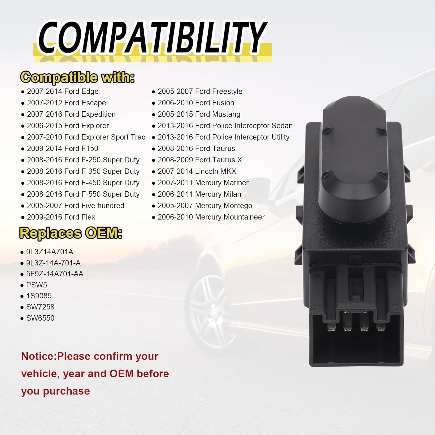 6 Way Driver/Passenger Side Power Seat Adjustment Switch Fit for Ford, gallery