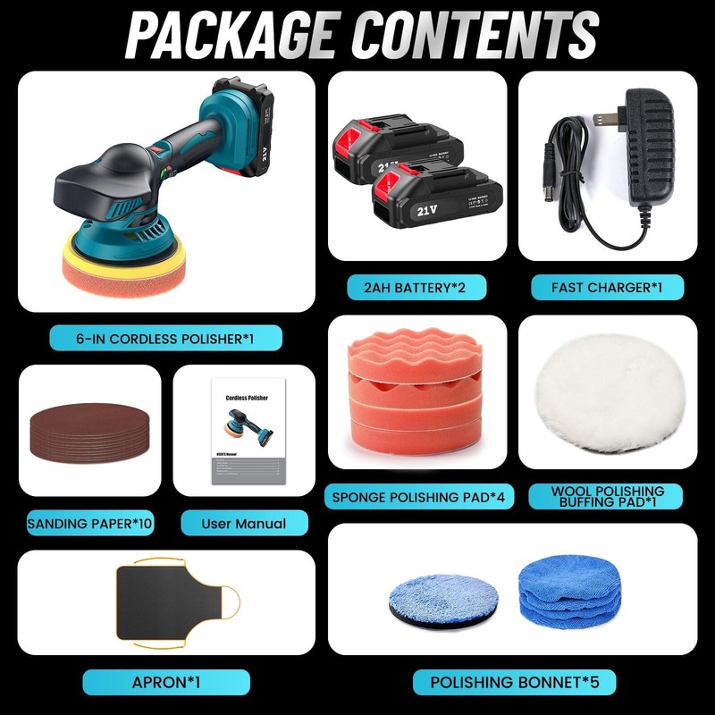 Dual Action Car Polisher Buffer Machine Cordless 6" Sander Polishing Kit Battery gallery
