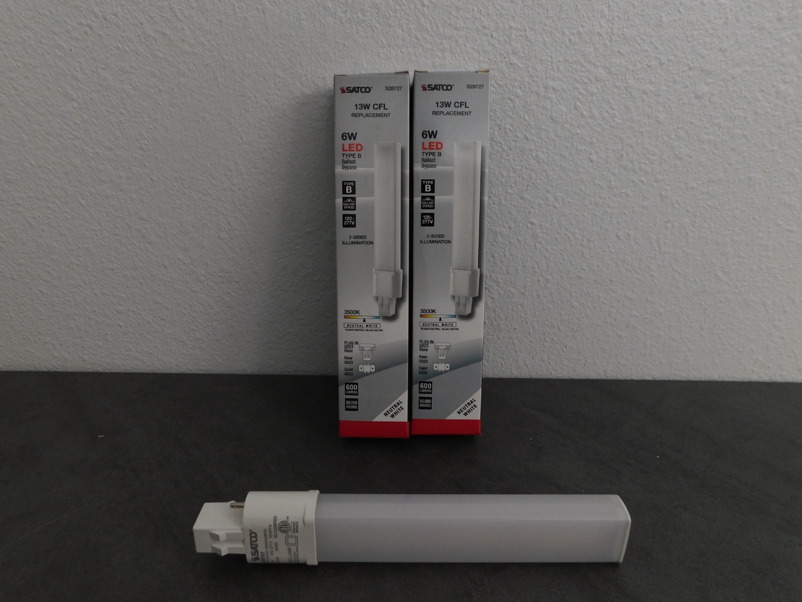 2 Satco 6w LED PL 2-PIN GX23 Base 3500k 600LM 120-277v - Ballast Bypass gallery