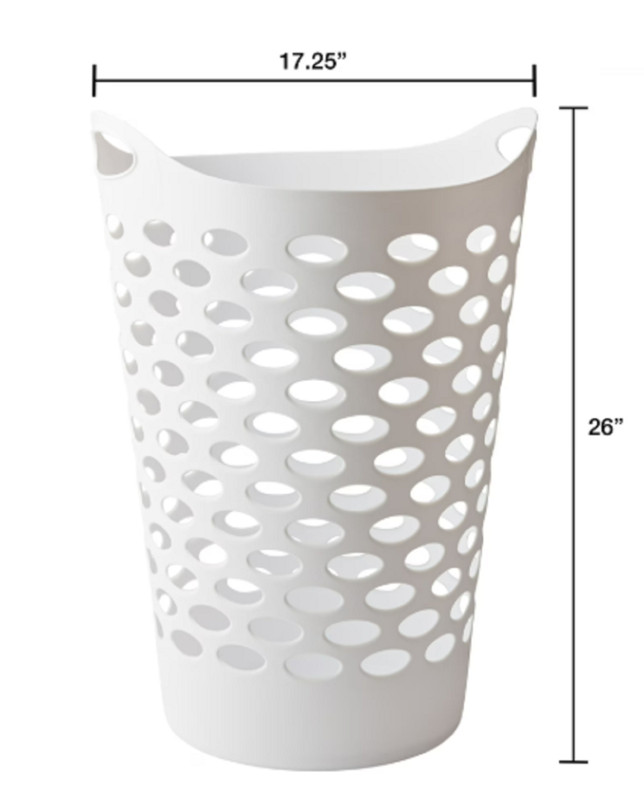 Mainstays Plastic Round Laundry Hamper, White, with Carrying Handles gallery