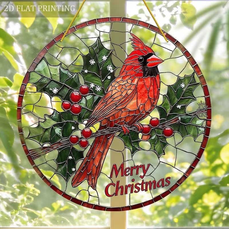 2D FLAT ACRYLIC CHRISTMAS CARDINAL 8" SUNCATCHER gallery