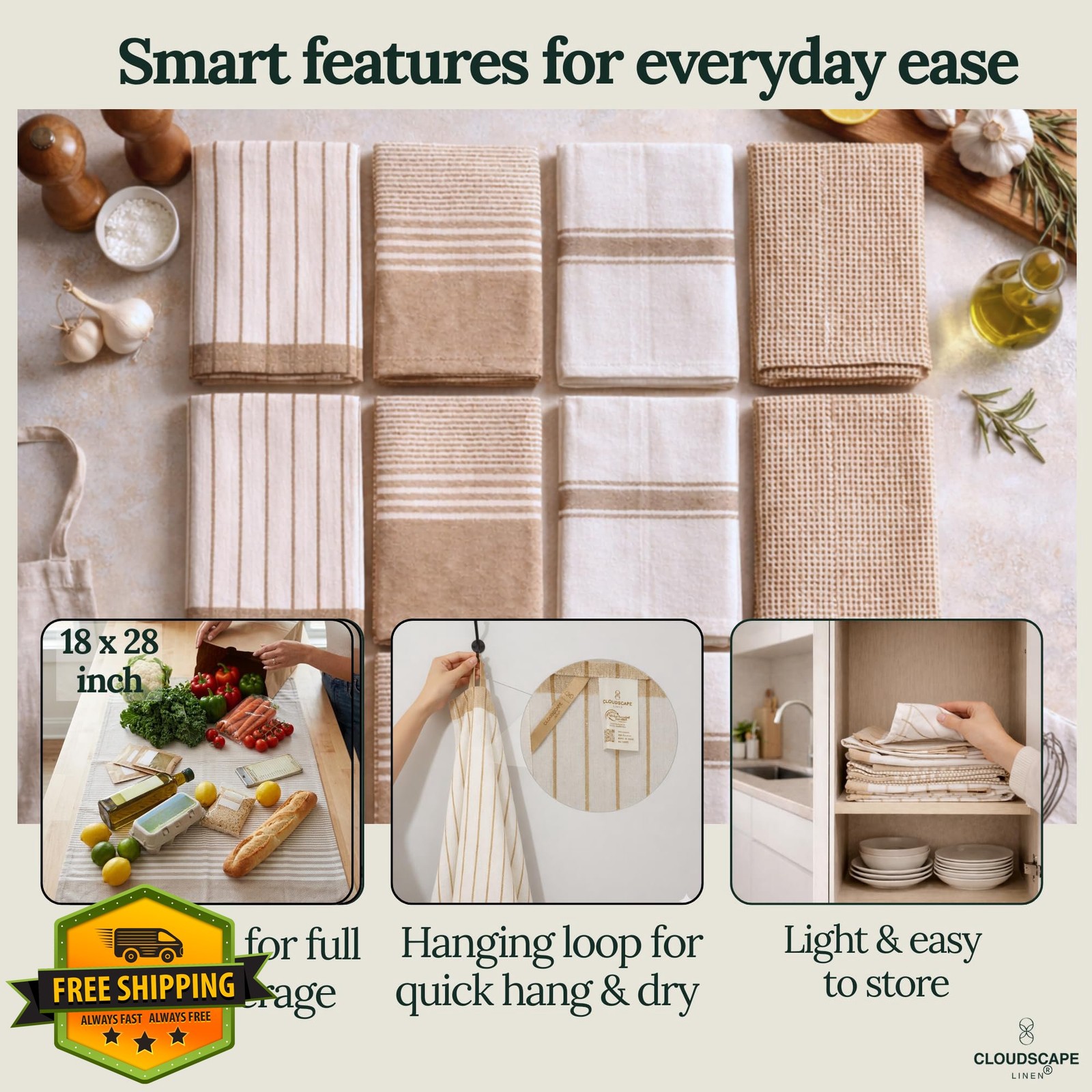CLOUDSCAPE Kitchen Towels Beige 12 Pack gallery
