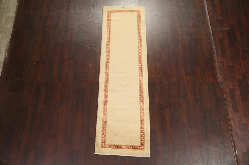 IVORY/ RUST Bordered Gabbeh Kashkoli Handmade Oriental Runner Rug 2' 8" x 9' 1" gallery