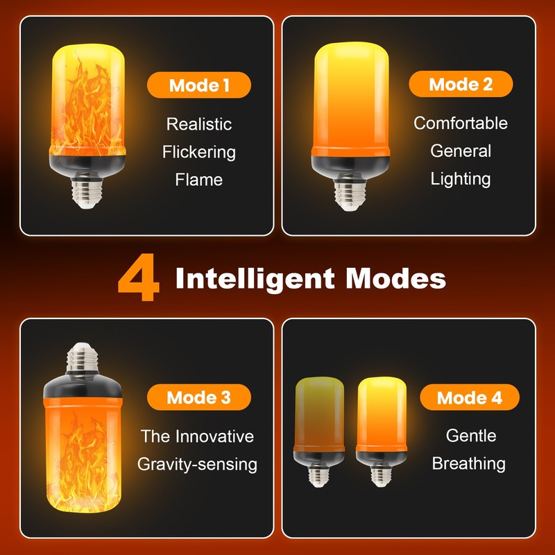 Led Flame Light Bulb, 4 Pack E26 Flickering Light Bulbs Flame Light Bulbs 4 Mode gallery