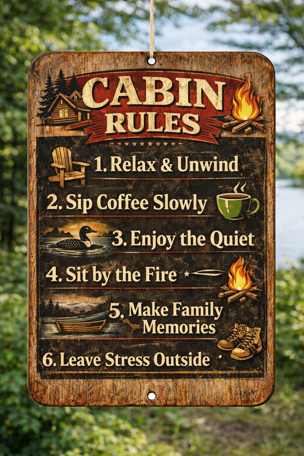 Cabin Rules Metal Sign Rustic Lake House Decor 8x12 Campfire Lodge Camping gallery