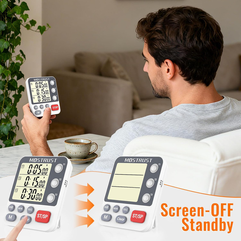 Digital Dual Kitchen Timer, 3 Channels Countdown Triple Timer for Cooking, Magne gallery