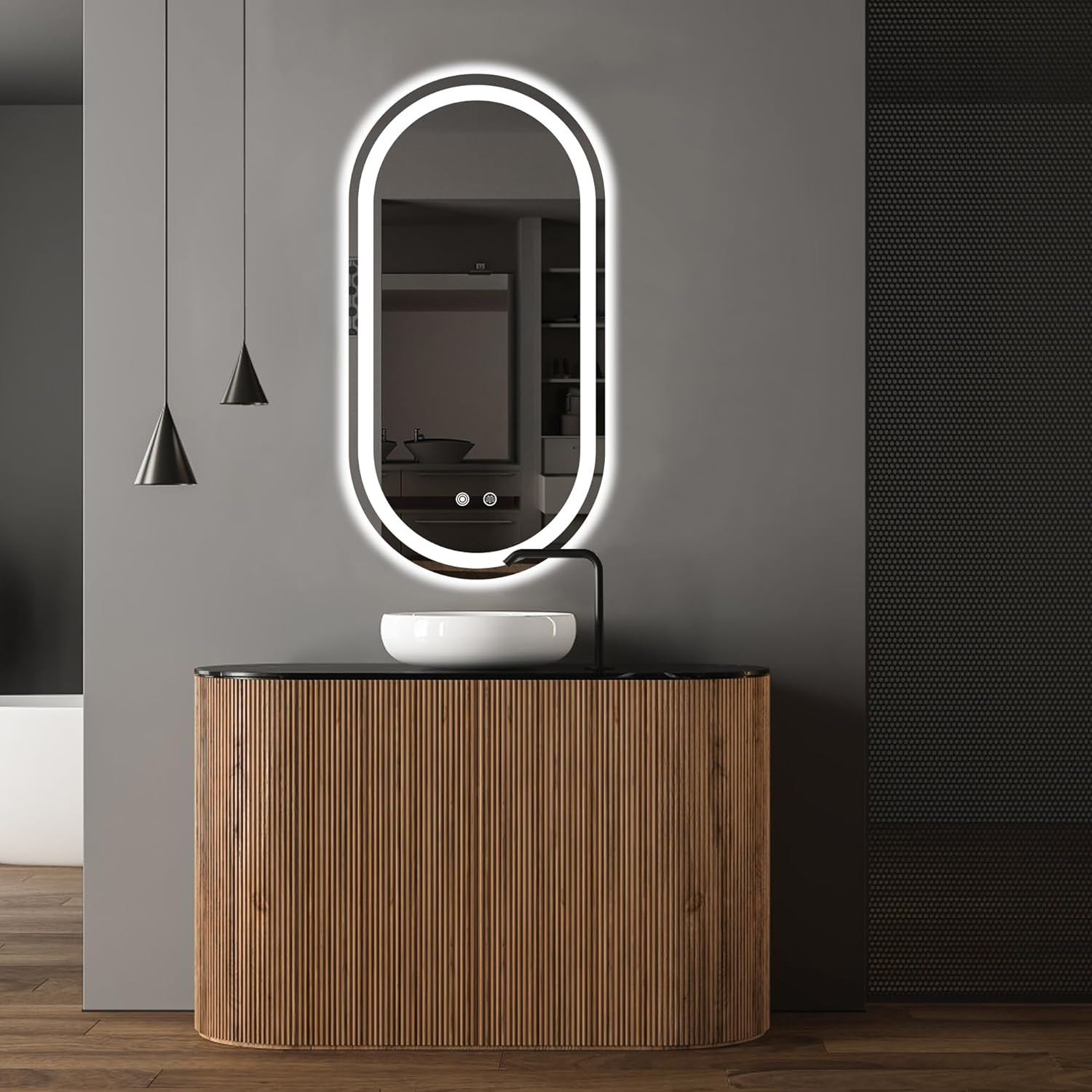 Dimmable 16x32 LED Bathroom Mirror with Anti-Fog & UL Certification gallery