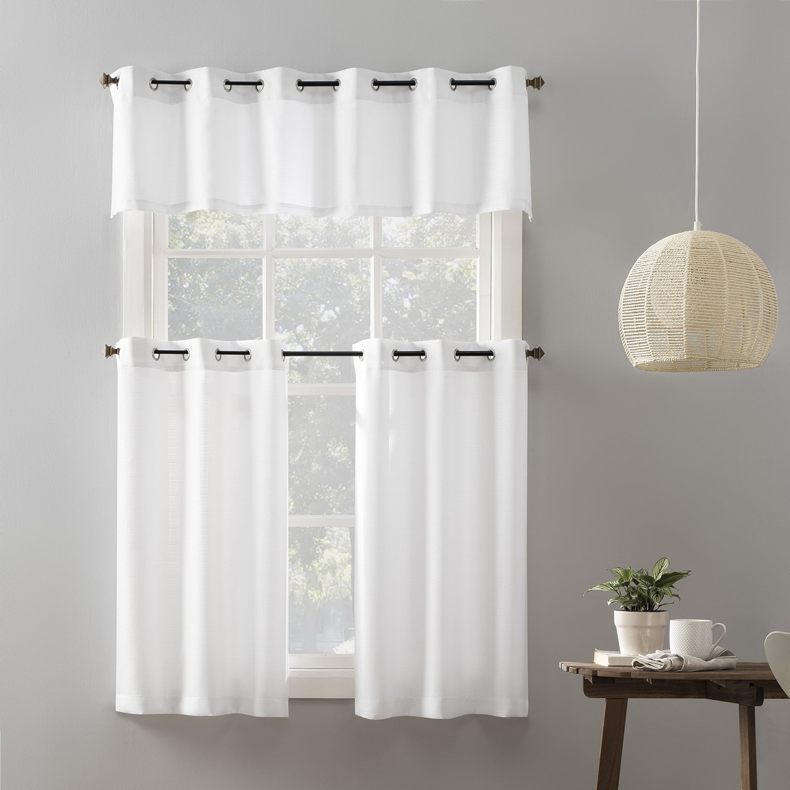Semi Sheer Kitchen Curtains Tier Pair with Valance Set White 54 Inch Wide x 36 gallery
