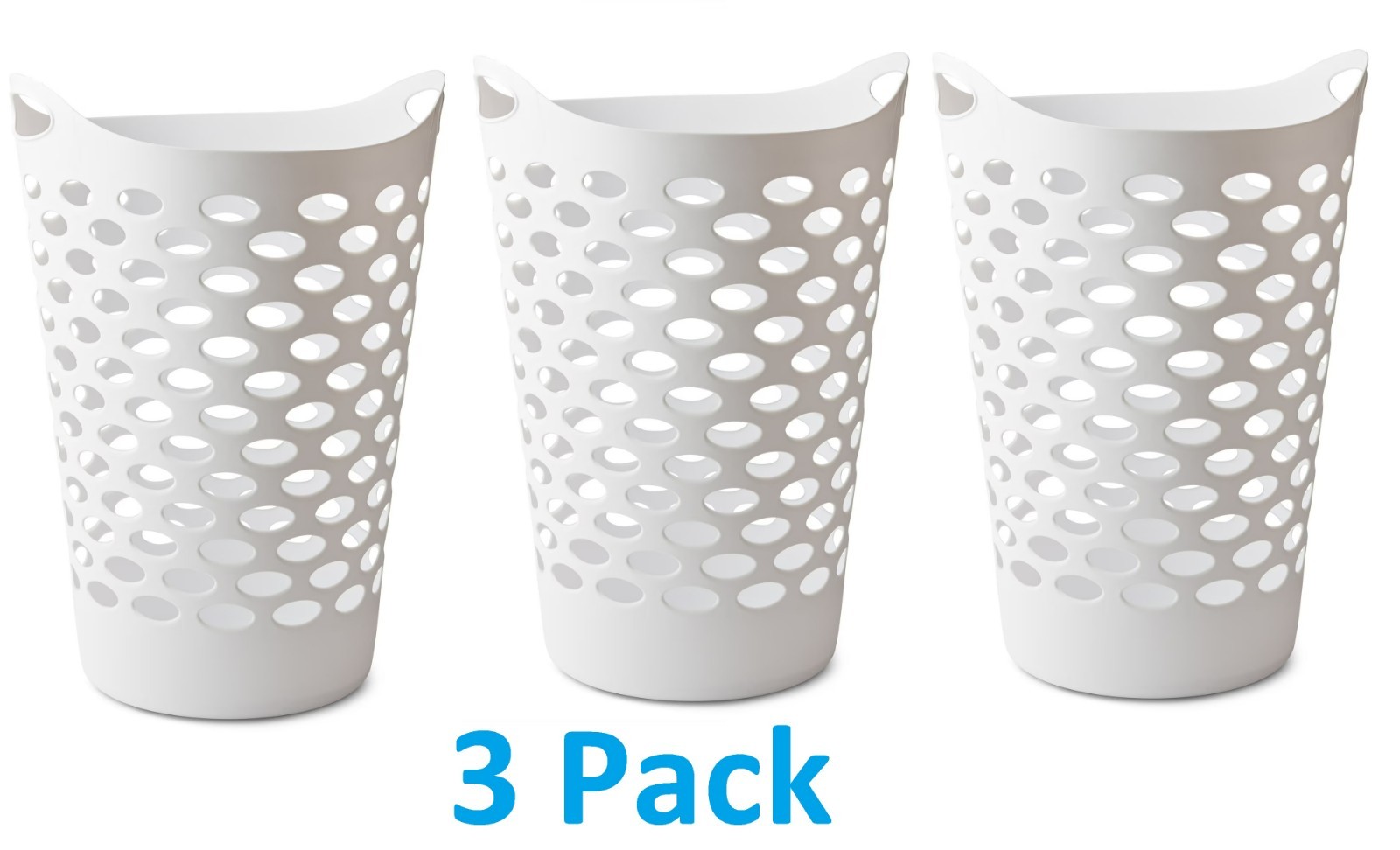 (3 pack) Mainstays Plastic Round Laundry Hamper, White, with Carrying Handles gallery