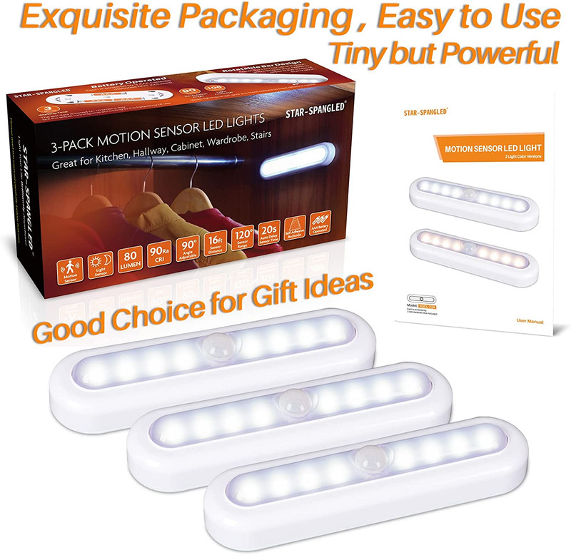 7” Motion Sensor LED Lights - Battery Operated, 3 Pack for Indoor Use gallery