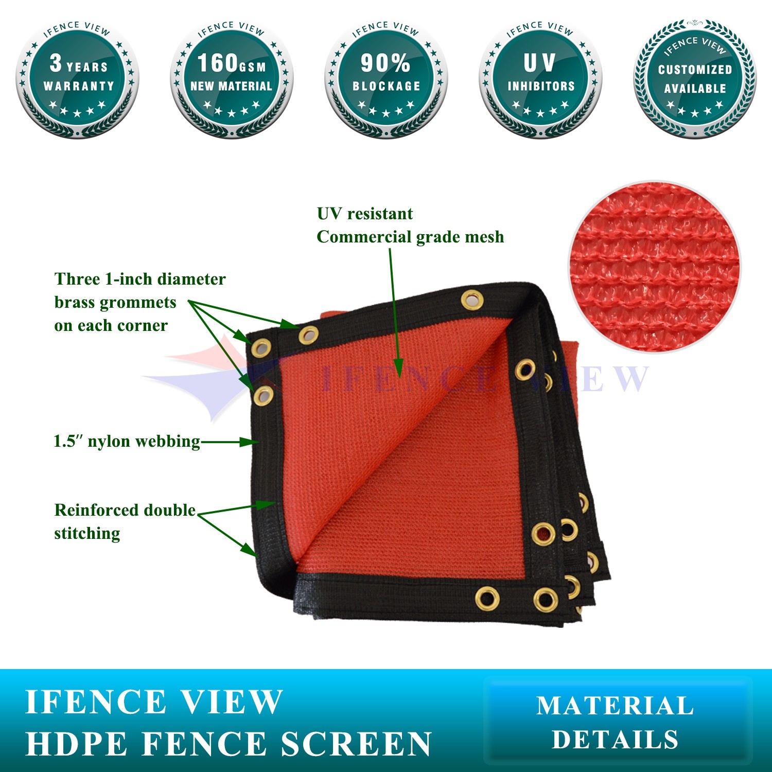 Ifenceview 9 FT Width Red Fence Privacy Screen Net Mesh Awning Canopy Patio Top gallery