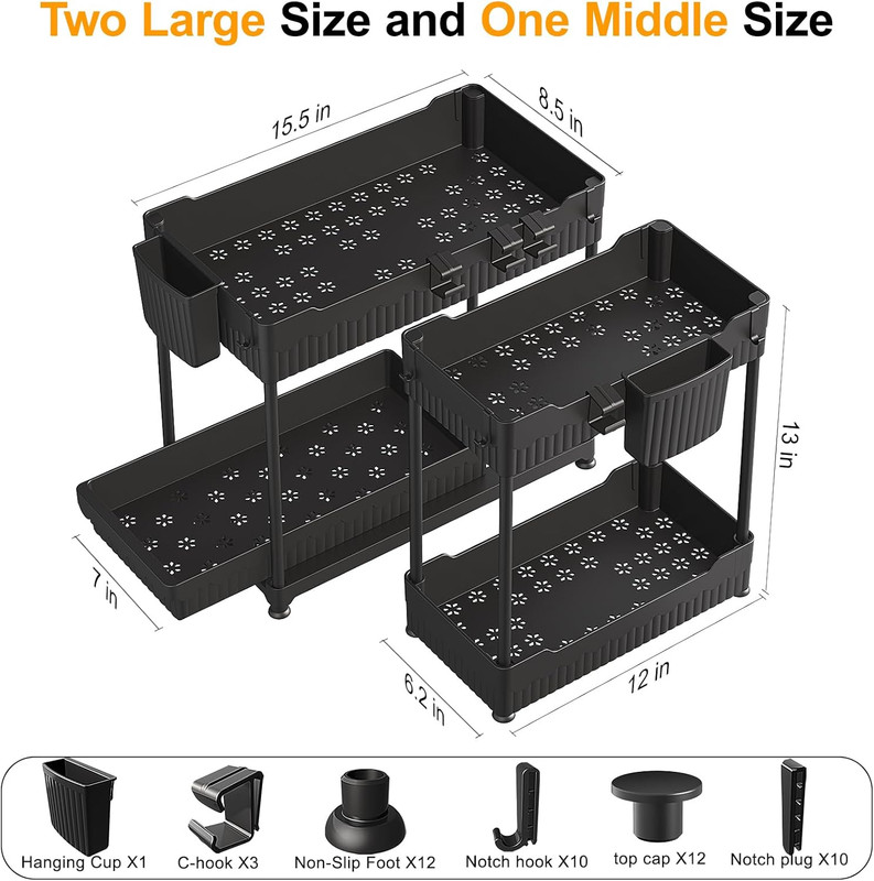 3 Pack under Sink Organizers,2-Tier Multi-Use Kitchen and Bathroom Organizers an gallery