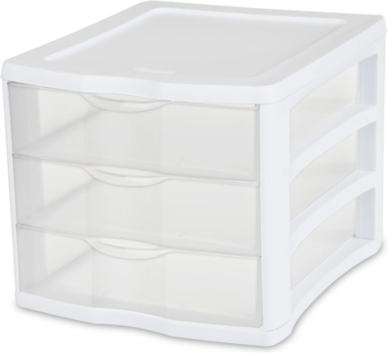 4-Pack 3 Drawer Unit, Stackable Plastic Organizer with Drawers,White Frame-Multi gallery