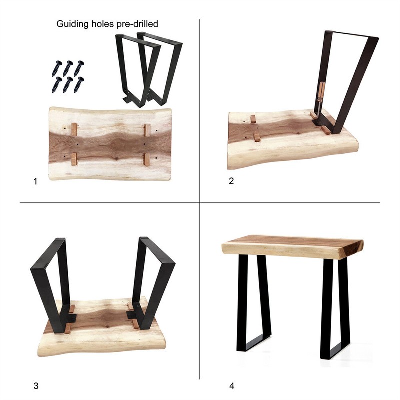 Natural Solid Wood Rectangle Bench Coffee Side Table with Metal Legs Rustic gallery