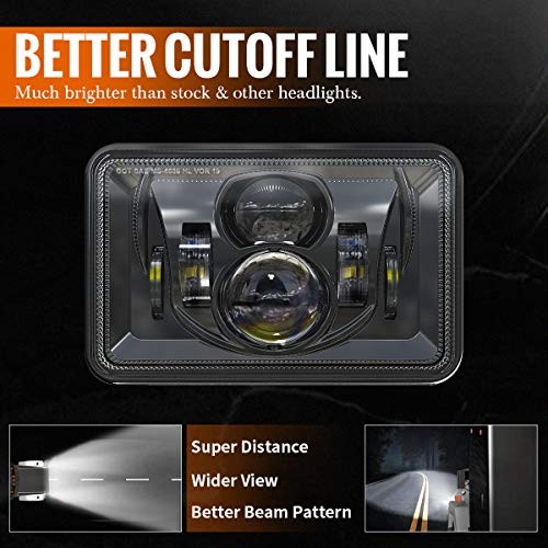 4x6 Inch LED Headlights 4 PCS 60W 14400LM DOT Approved, Replacement for Black gallery