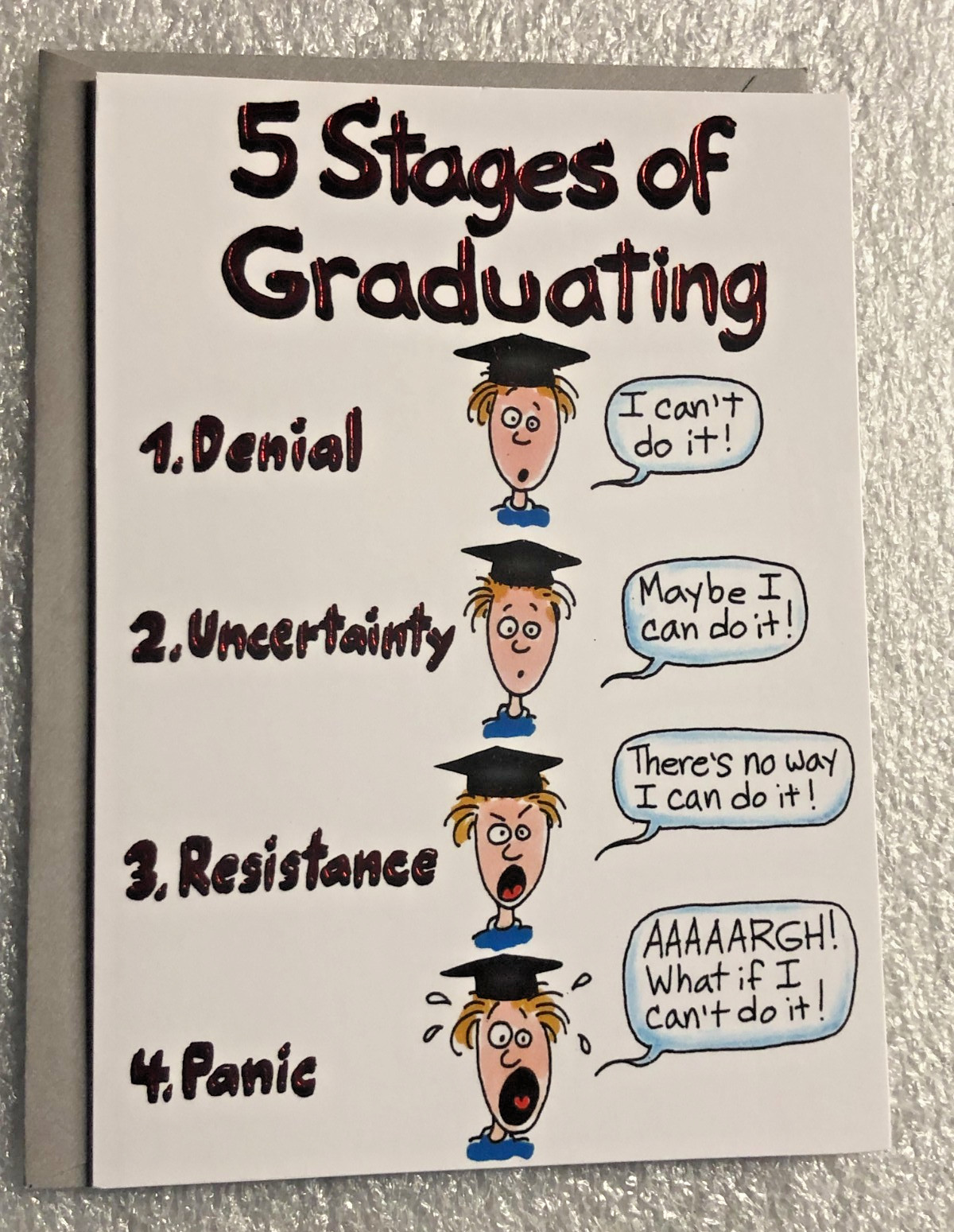 GRADUATION CARD RECYCLED PAPER GREETINGS "5 STAGES OF GRADUATING 1. DENIAL..." gallery