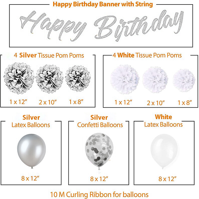 Silver & White 50th Birthday Decorations - 40" Number Balloons &More-Boy or Girl gallery