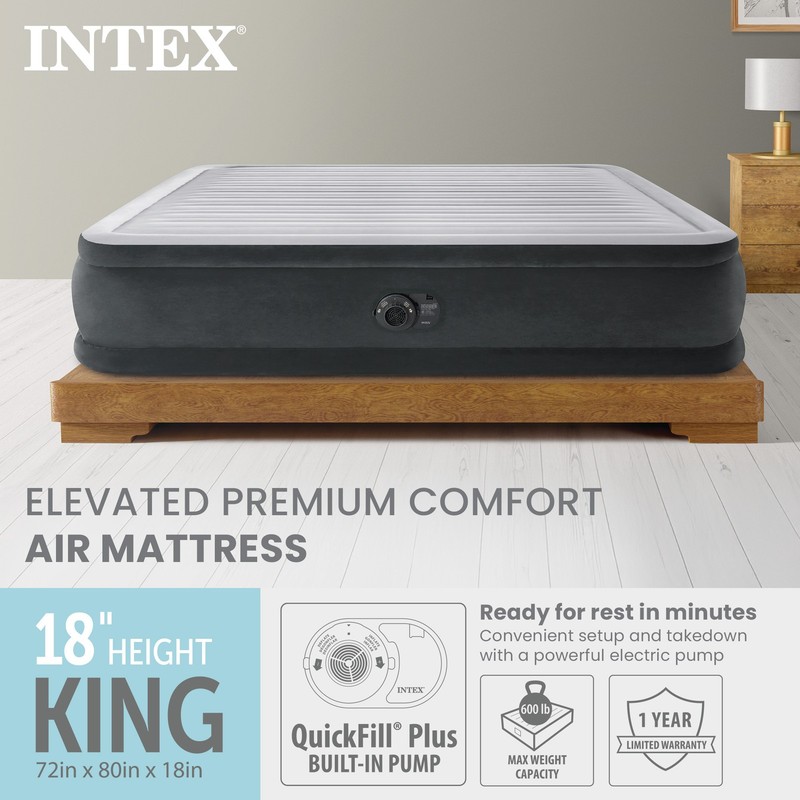 Intex 18-inch Inflatable Elevated Premium Airbed w/ Built-In Pump, King (Used) gallery