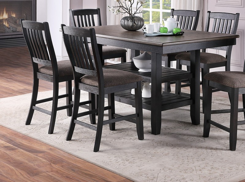 Transitional Dining Room 7pc Set Dark Coffee Rubberwood Counter Height Dining gallery