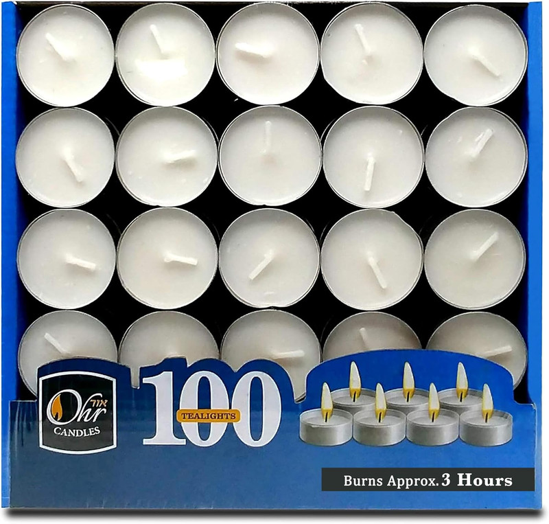 Ohr Tea Light Candles - 100 Bulk Pack - White Unscented Travel, Centerpiece, Dec gallery